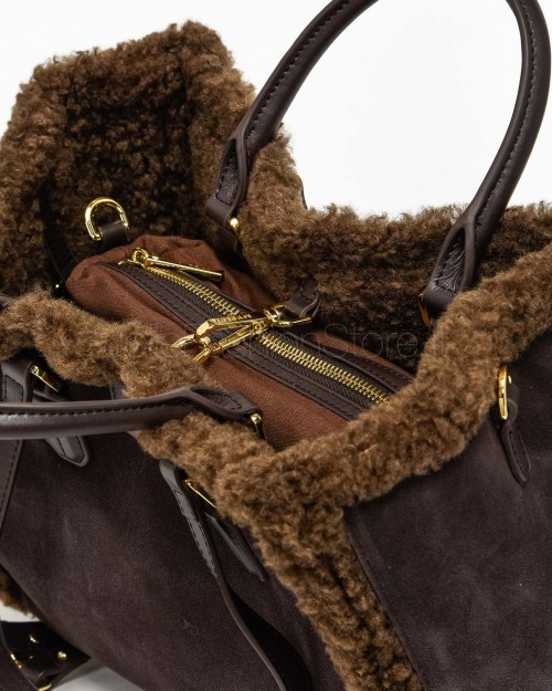 My Best Bag Shopper Media Atena Cortina in Eco Fur Reversibile Chocolate  MYB 8116 CHOCOLATE