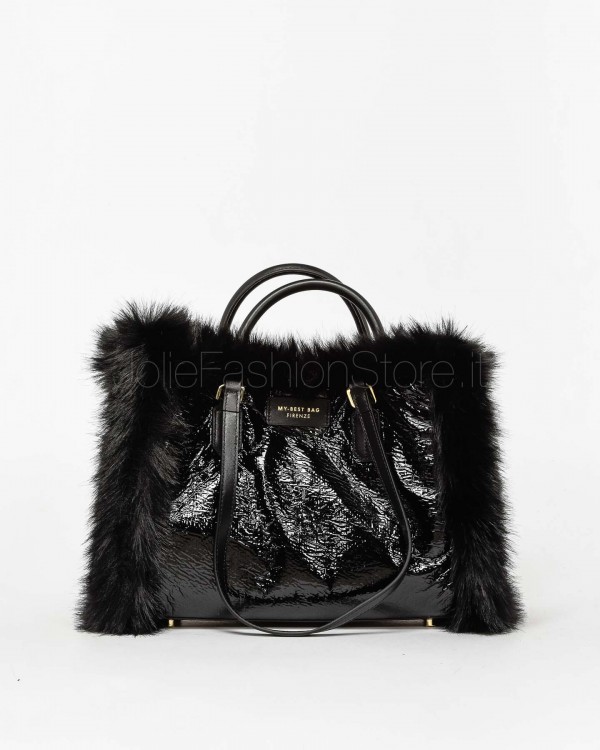 My Best Bag Borsa a Mano Midi Atena Fur Reversibile Nero  MYB 8110 BLACK