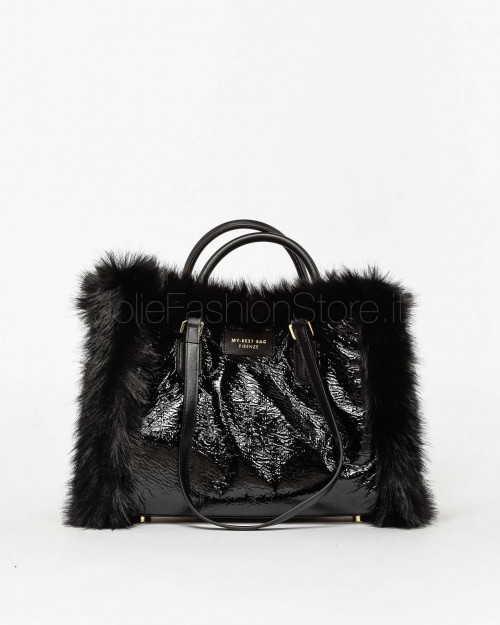 My Best Bag Borsa a Mano Midi Atena Fur Reversibile Nero