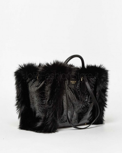 My Best Bag Borsa a Mano Midi Atena Fur Reversibile Nero  MYB 8110 BLACK