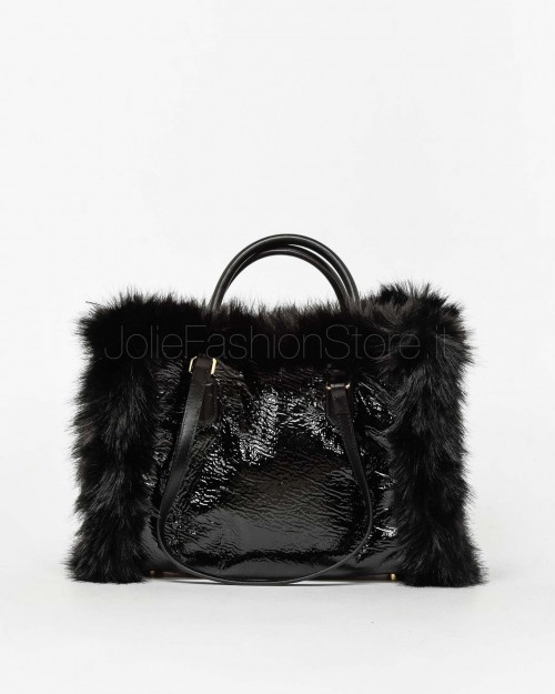 My Best Bag Borsa a Mano Midi Atena Fur Reversibile Nero  MYB 8110 BLACK