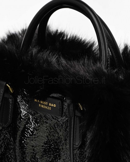 My Best Bag Borsa a Mano Midi Atena Fur Reversibile Nero  MYB 8110 BLACK