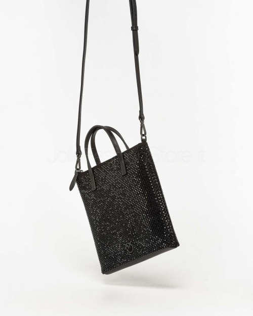 Pinko Mini Shopper Full Strass Nero Canna Fucile  102746 A218 Z99F