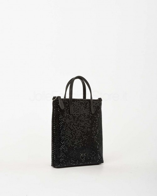 Pinko MINI SHOPPER FULL STRASS JEWEL BLACK LIMOUSINE-GUN METAL  102746 A218 Z99F