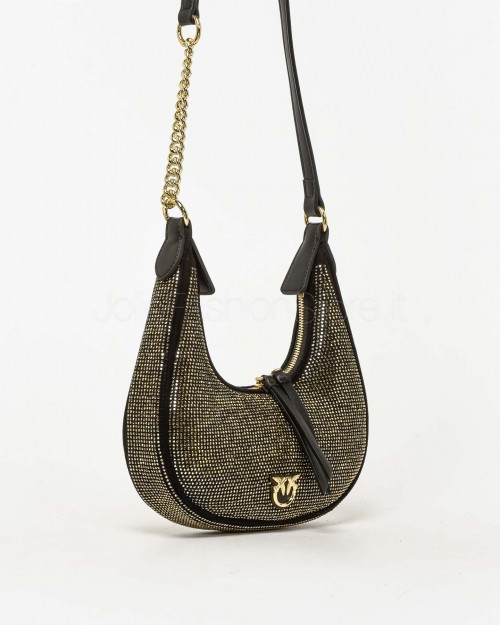 Pinko BRIOCHE HOBO MINI MICROFIBER+S BLACK LIMOUSINE-SHINY GOLD  101433 A159 Z99U