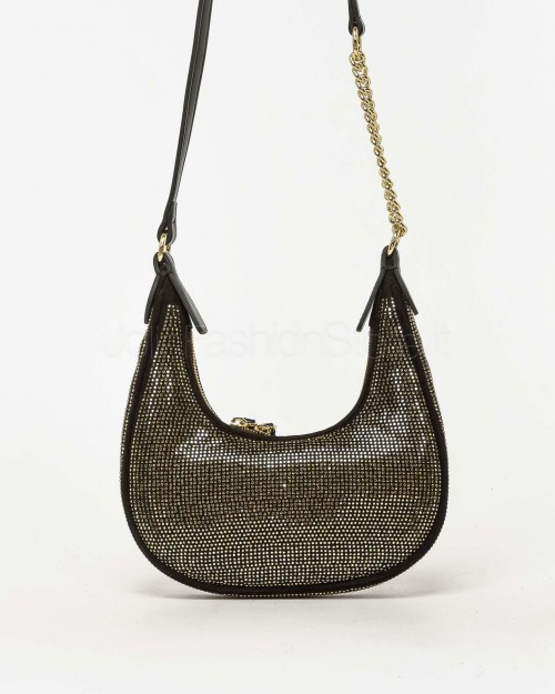 Pinko BRIOCHE HOBO MINI MICROFIBER+S BLACK LIMOUSINE-SHINY GOLD  101433 A159 Z99U