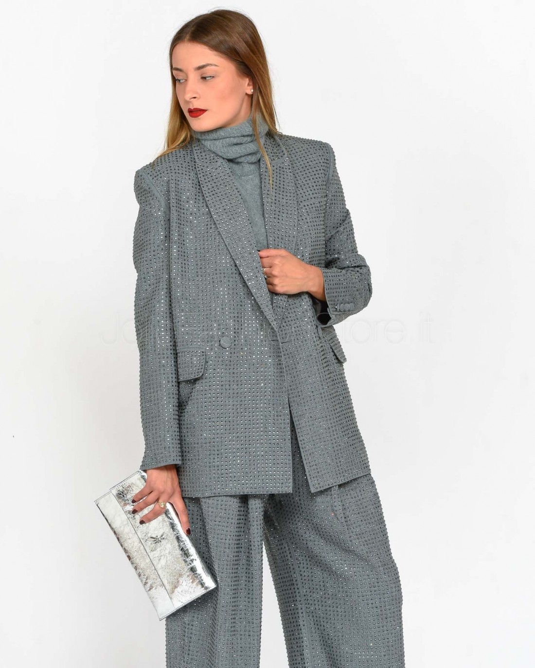 Pinko Blazer Oversize con Strass Grigio  104456 A287 I89