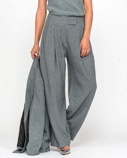 Pinko PATRE YARN-DYED PANTS FUL GRAY - EBONY