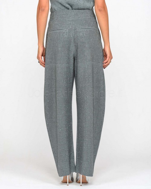 Pinko Pantalone Gamba Ampia con Strass Grigio  103549 A287 I89