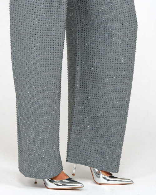 Pinko Pantalone Gamba Ampia con Strass Grigio  103549 A287 I89