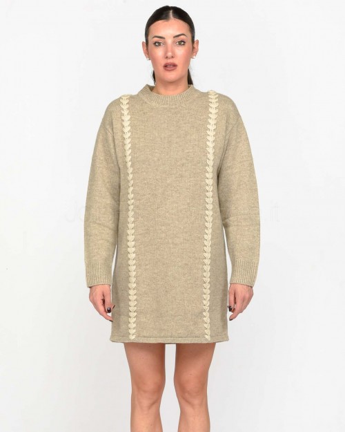 Not Shy Mini Dress in Terre Fumè Knit with Beige Stitching  4509002 TERRE FUME