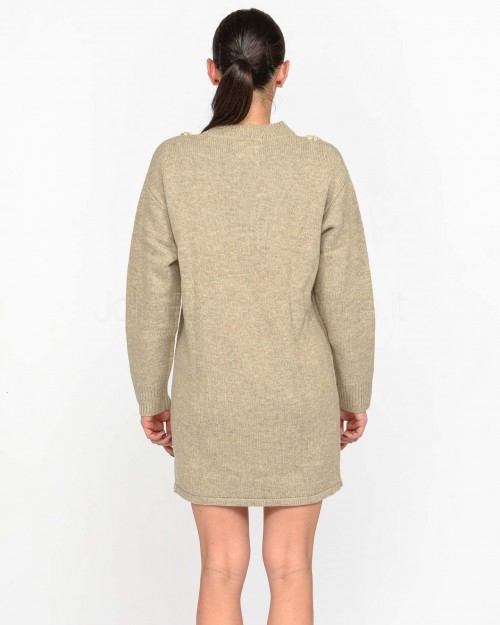 Not Shy Mini Dress in Terre Fumè Knit with Beige Stitching  4509002 TERRE FUME