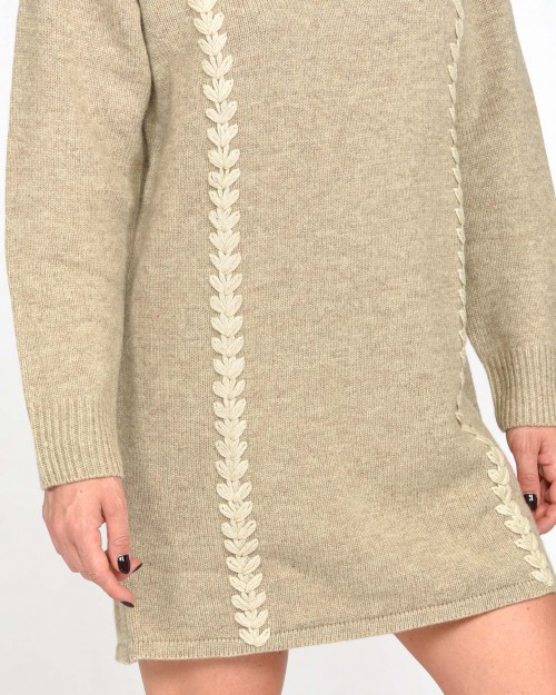 Not Shy Mini Dress in Terre Fumè Knit with Beige Stitching  4509002 TERRE FUME