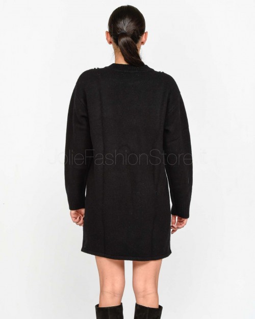 Not Shy Abito Mini in Maglia Nero con Impunture Ecru  4509002 NOIR ECRU