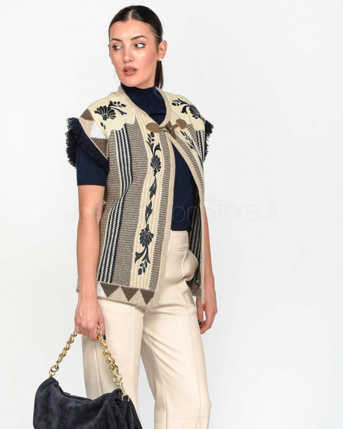 Not Shy Gilet in Lana Ricamato  4503002 MIRINE TERRE FUMEE