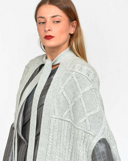 Not Shy Poncho con Frange Grigio  4502581C GRIS CHINE