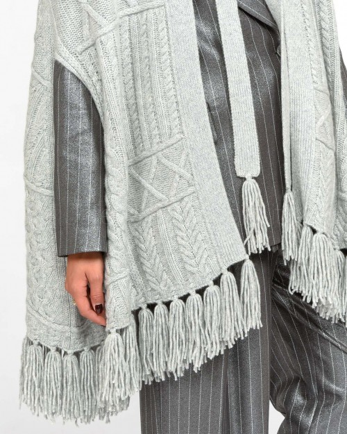 Not Shy Poncho con Frange Grigio  4502581C GRIS CHINE