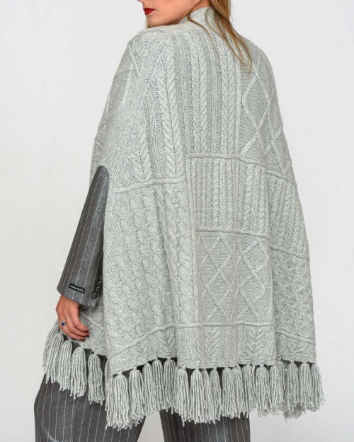 Not Shy Poncho con Frange Grigio  4502581C GRIS CHINE