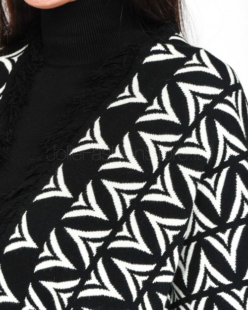 Akep Cardigan Jacquard in Fantasia Bianco e Nero  MGKD07124 V1