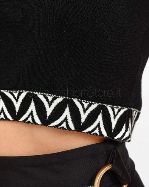 Akep Crop Top Con Bordo in Jacquard Nero  MGKD07103 V1