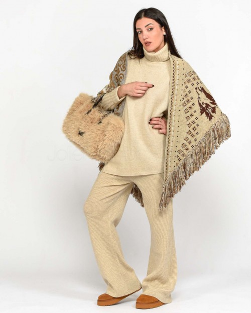 Not Shy Poncho collo Alto Beige  4502501C BEIGE CHINE