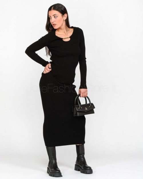 Swanne BLACK DOUBLE NECKLINE RIBBED DRESS  AEV-M015 001