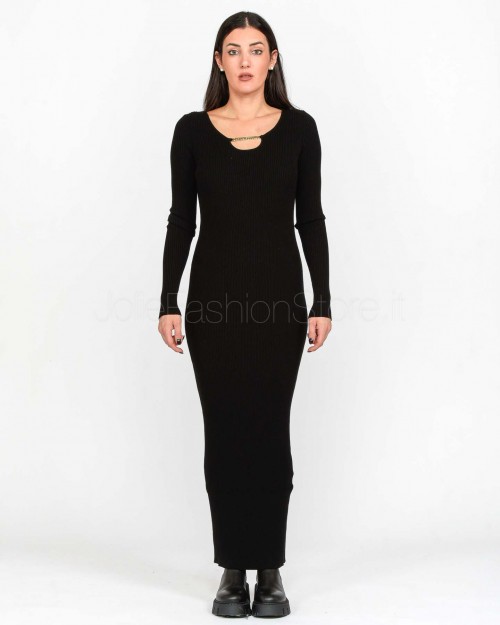 Swanne BLACK DOUBLE NECKLINE RIBBED DRESS  AEV-M015 001