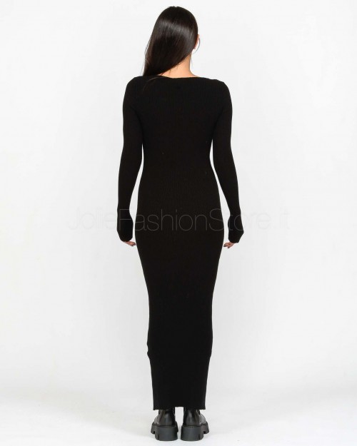 Swanne BLACK DOUBLE NECKLINE RIBBED DRESS  AEV-M015 001