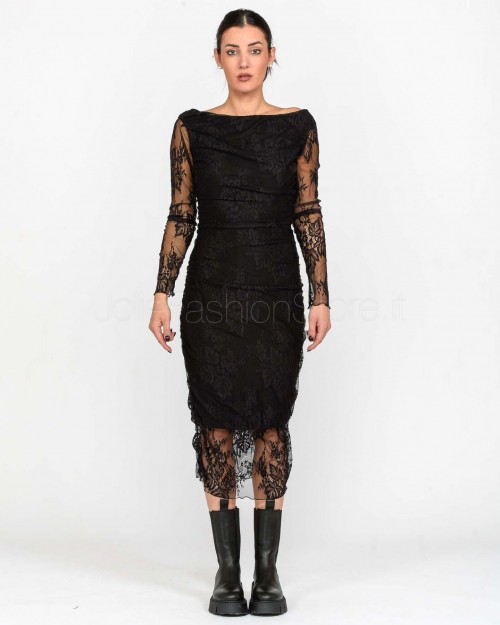 Actualee Abito Midi in Pizzo Nero  AB913 NERO