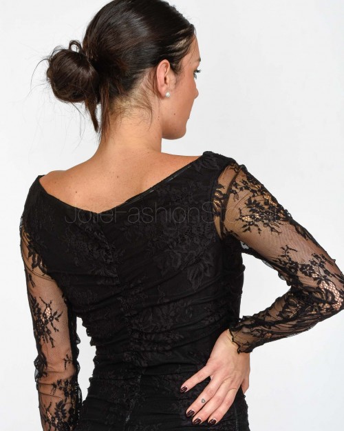 Actualee Abito Midi in Pizzo Nero  AB913 NERO