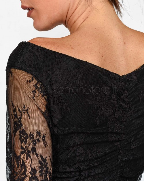 Actualee Abito Midi in Pizzo Nero  AB913 NERO