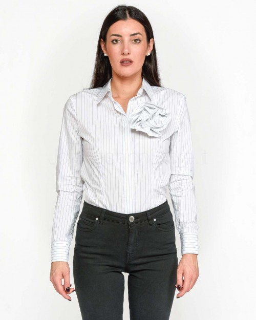 I’Min Luxury Camicia Gessata Bianco con Accessorio  RM26 A103/1