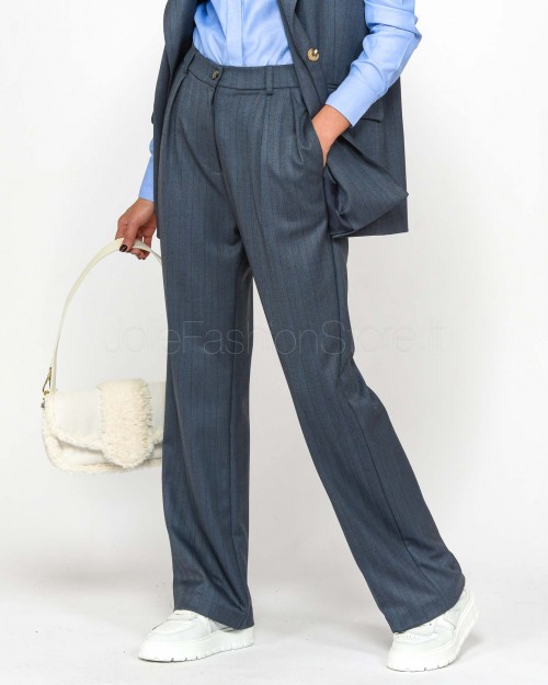 I'Min Luxury Pantalone Palazzo Gessato Denim