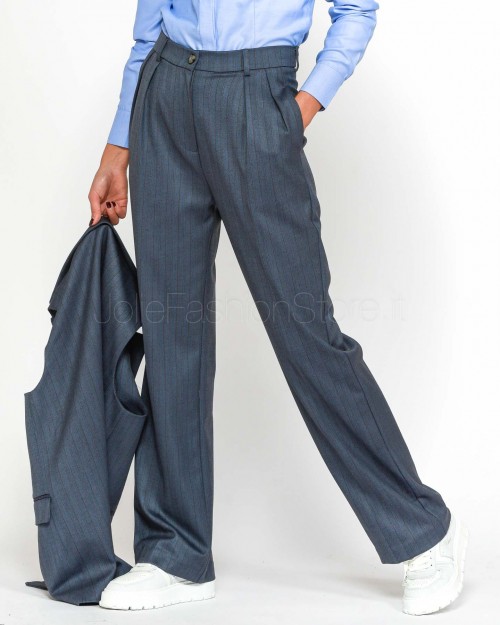 I'Min Luxury Pantalone Palazzo Gessato Denim  RM18 36