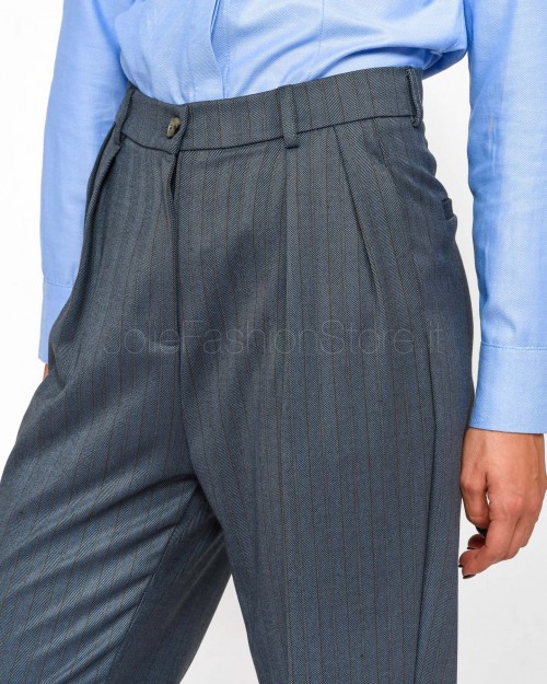 I'Min Luxury Pantalone Palazzo Gessato Denim  RM18 36