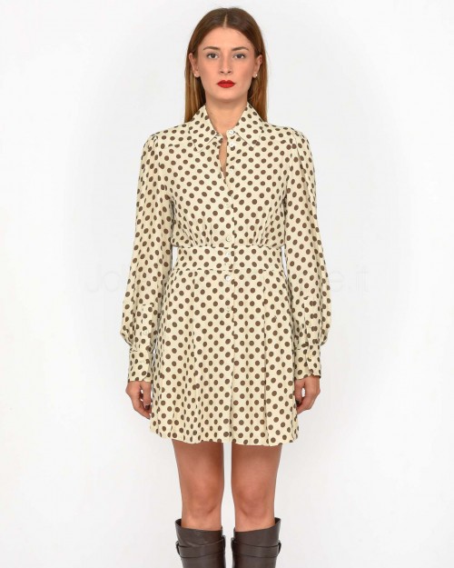 Pinko DIDEROT CREPE ST.POLKA DRESS BEIGE/BROWN  104318 A275 CL1