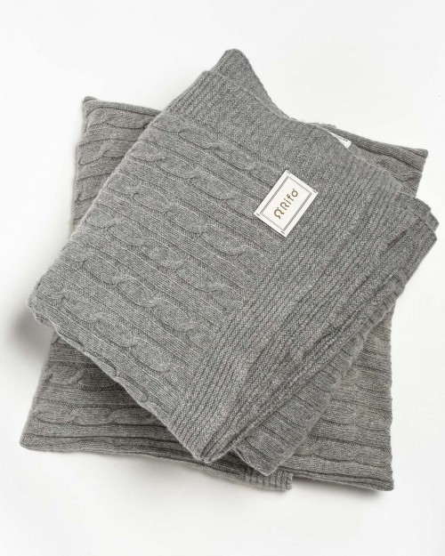 Rifò Set Coperta e Due Federe Cuscini a Trecce Grey Calce  ELIDE GREY CALCE