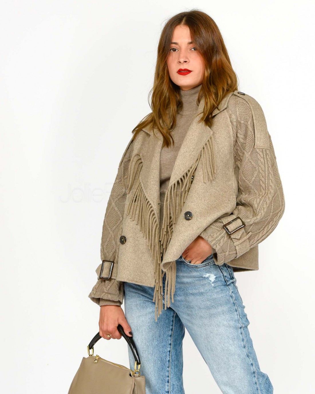 Not Shy Trench in Lana Beige  4509401 TERRE FUMEE