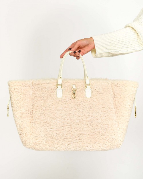 My Best Bag Shopper Large Atena Cortina in Eco Fur Reversibile Bianca  MYB 8115 SNOW