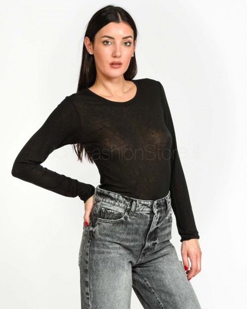 Solo Tre Black Gauze Crew Neck Sweater