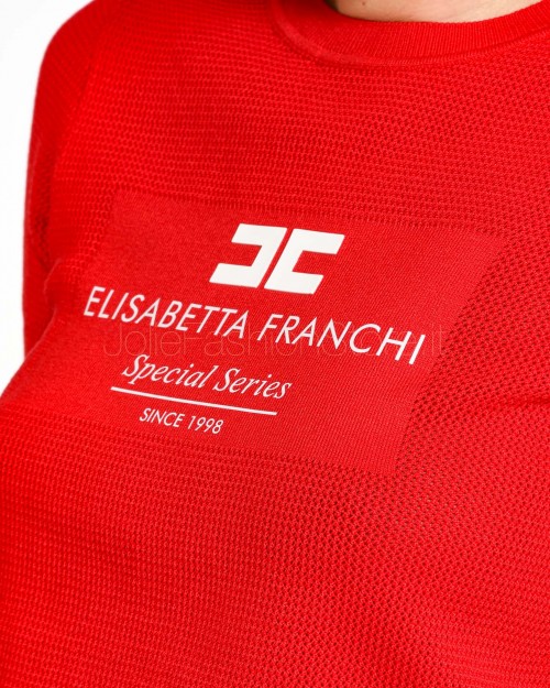 Elisabetta Franchi Maglia in Viscosa Mezza Manica Rossa  MK81Q46E3 CG5