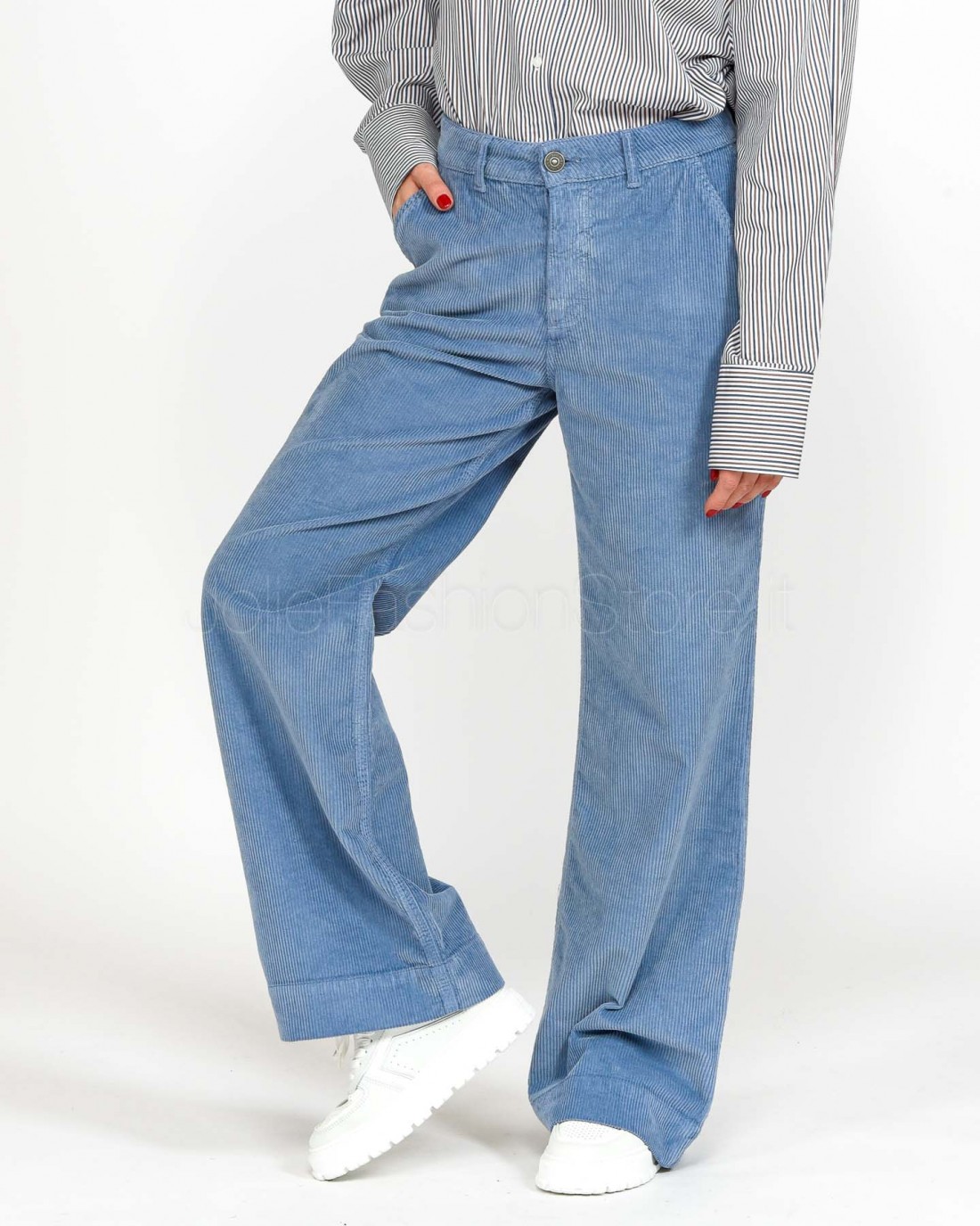 God Save Denim Pantalone Palazzo con Tasca Chinos in Velluto Polvere  PEONIA POLVERE