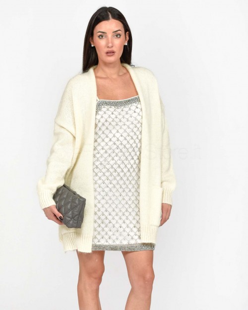 Pinko Cardigan in Mohair e Cachemire Bianco  104474 A28L Z13