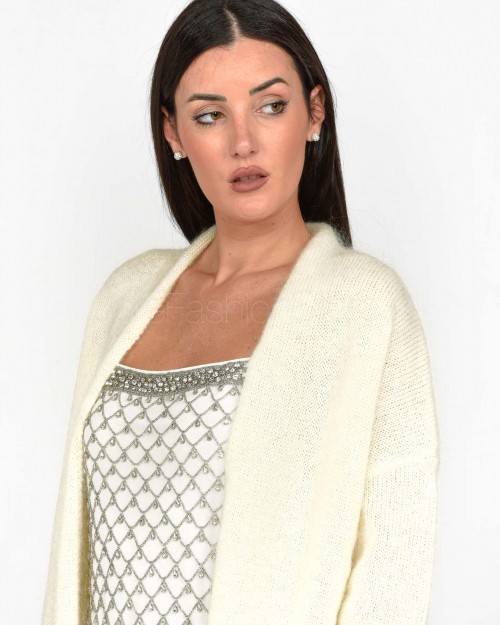 Pinko Cardigan in Mohair e Cachemire Bianco  104474 A28L Z13