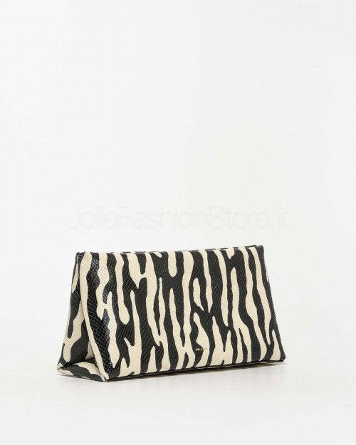 Mouliebre Pochette Calfskin Zebra Print Black and White  CARLOTTA BIANCO NERO