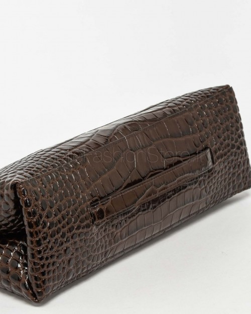 Mouliebre Pochette Calfskin Crocodile Print Brown  CARLOTTA BROWN