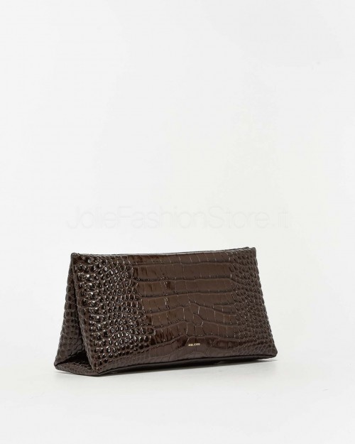 Mouliebre Pochette Calfskin Crocodile Print Brown  CARLOTTA BROWN