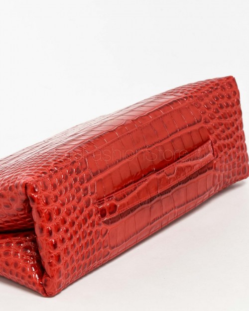 Mouliebre Pochette Calfskin Crocodile Print Ruby  CARLOTTA RUBINO