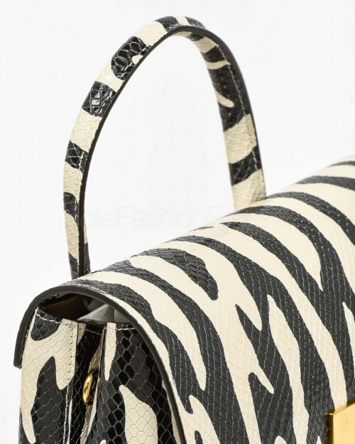 Mouliebre Borsa Vitello Stampa Zebra Bianco e Nero  MARTINA BIANCO NERO