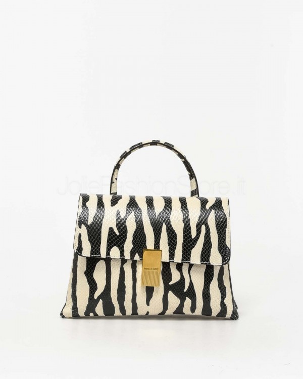 Mouliebre Borsa Vitello Stampa Zebra Bianco e Nero  MARTINA BIANCO NERO